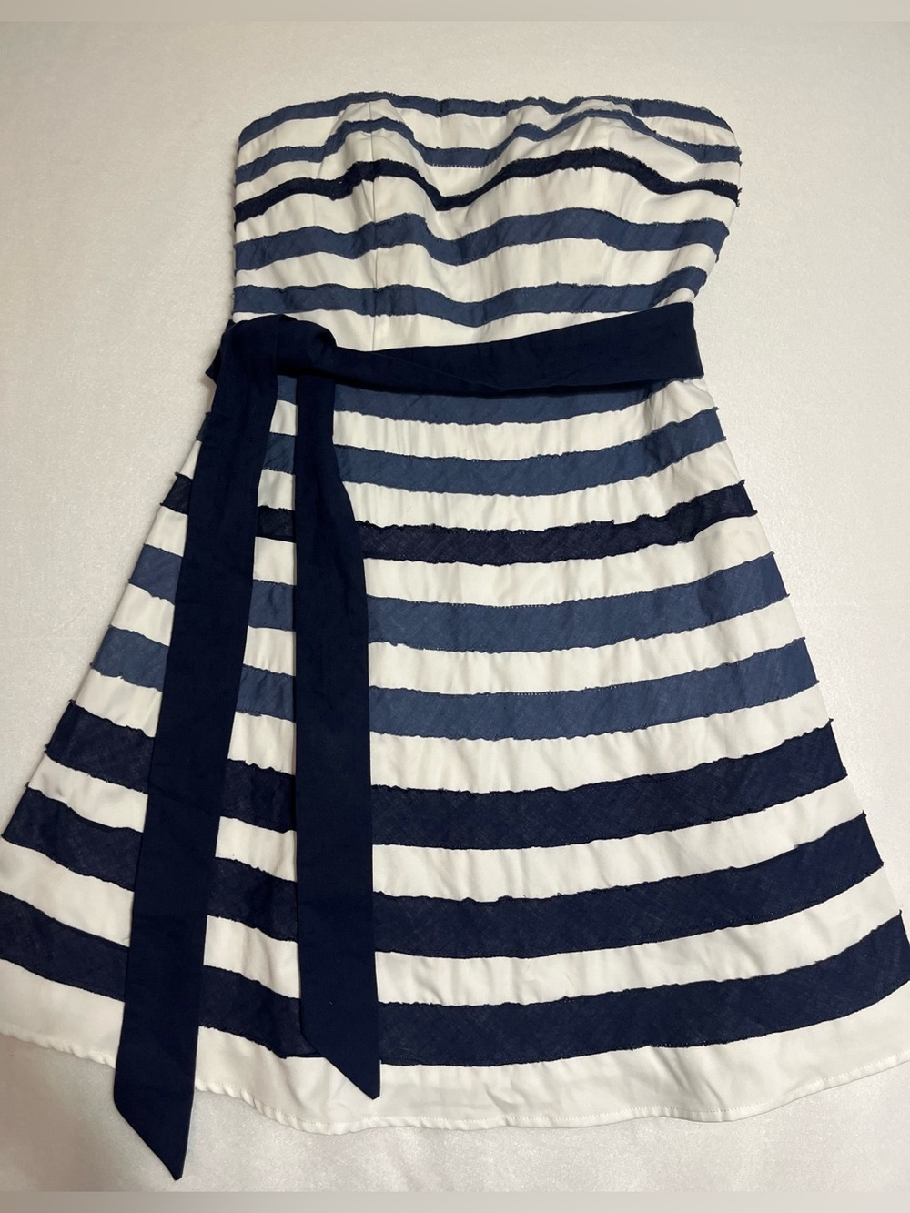 C. Luce Strapless Navy and White Striped Dress